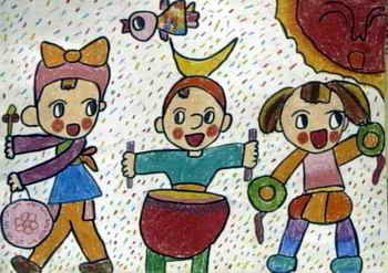 《打起鼓来，敲起锣》儿童画作品欣赏