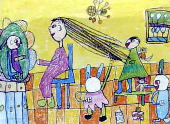 《我给妈妈梳头发》儿童画图片